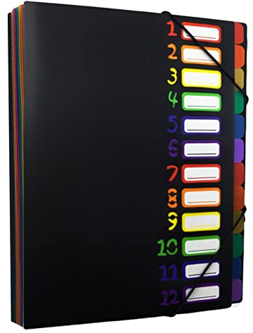 Kaka mall Folder Organizer ungiftig PP Material Ordnungsmappe 12 Fächer Erweiterbar Ordnungsmappe