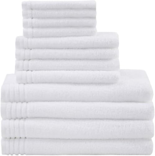 510 DESIGN Big Bundle 100% Cotton Bath Towel Set, Quick Dry Zero Twist Terry Fabric, Soft, and Highly Absorbent for Shower, Multi-Sizes, White 12 Piece