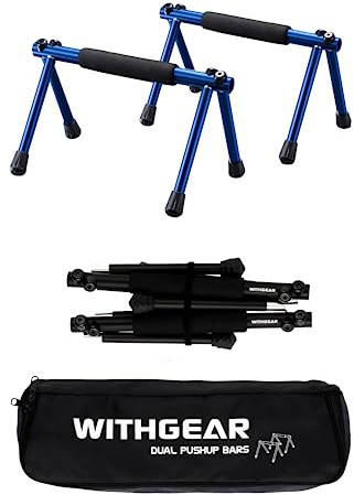 WITHGEAR Folding Push Up Bar Hawk Blue | Portable Outdoor Bar & Home Workout Equipment | Duralumin Metal Dip Bar & Pushup Handles | Dip Bars for Strength Training | Lightweight Metal Bar