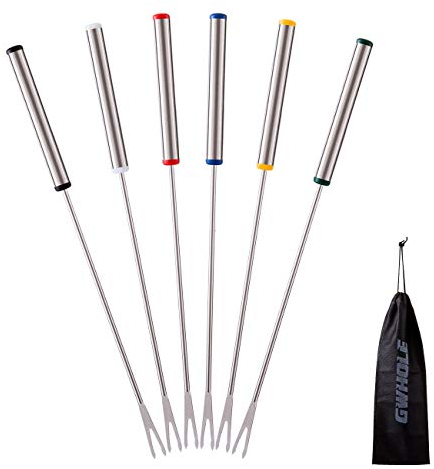 GWHOLE 6 Stück Fonduegabeln Edelstahl Grillgabel Fondue Gabeln Fonduebesteck mit Edelstahlgriff Farbig Markiert