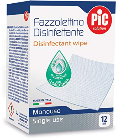 Toallitas húmedas marca Pic. Modelo Tejido desinfectante 12 pañuelos desechables