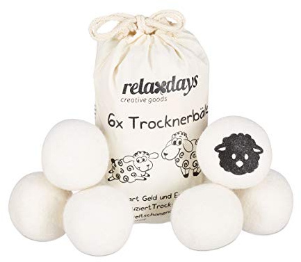 Relaxdays 48 x Trocknerbälle XXL, Trocknerkugeln, Filzbälle für Trockner, aus Schafswolle, umweltschonend, Ø 7 cm, weiß