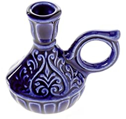 Danilovo portacandela a forma di brocca in ceramica per candele sottili, supporto per candele ortodosse, diametro fino a 1,1 cm (blu)