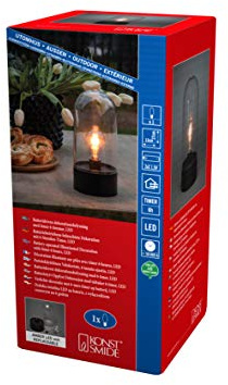 Konstsmide LED Laterne, 6h Timer, mit an/aus Schalter, Leuchtmittel ist tauschbar, schwarz, batteriebetrieben, Außen (IP44), 1 bernsteinfarbene Dioden - 1895-000