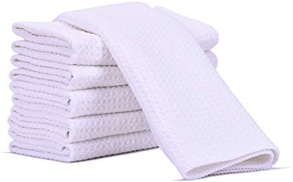 Aniease Lot de 6 torchons de cuisine en microfibre super absorbants, séchage rapide, tissage gaufré, lot de 6 chiffons de nettoyage pour bar (blanc, 30 cm x 30 cm)