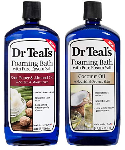 Dr Teal's Foaming Bath Variety Gift Set (2 Pack, 34oz Ea) - Soften & Moisturize Shea Butter & Almond Oil, Nourish & Protect Coconut Oil - Essential Oils Blended with Pure Epsom Salt - At Home Spa Kit