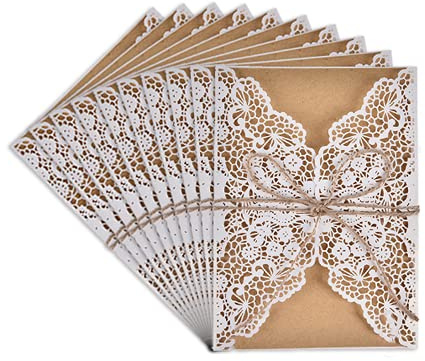 Carte di Invito a Nozze,Vintage Invitation Card 10 Pack Biglietto D'auguri D'invito Invito Matrimonio per Retrò con Fogli Interni Taglio Laser per Compleanno Anniversario Natale Festa Nuziale