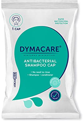 DYMACARE Antibakteriell schampohatt utan sköljning | Skölj fri duschmössa med schampo och tillstånd | PH balanserad vattenlös hårtvätt | 1 keps