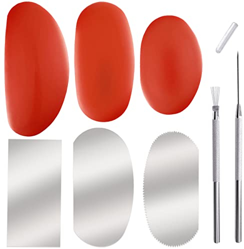 3 Größen Gummi-Töpfer-Rippen + 3 Skulptur Töpferform Schaber Cutter + 1 Ton-Keramiknadel + 1 Federdraht-Textur-Detail-Werkzeuge Handwerk für Bildhauerei Texturierung Künstler Modellierung von Töpfern