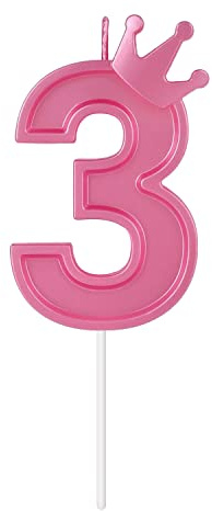 BOXOB 3 Inch Birthday Number Candle, 3D Number Candle with Crown Decor Large Cake Topper Number Candles for Birthday Cakes Wedding Anniversary Graduation Festival Party (Pink, 3) (B06CX001)