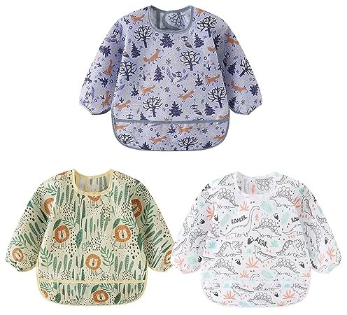 Yealoo 3pcs Babylätzchen mit Ärmeln Wasserdicht Kinder Lätzchen Abwaschbar 6-30 Monaten zum Essen Spielen