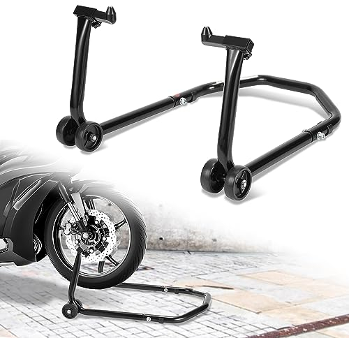 Ansobea Motorradständer Vorne, Motorrad Ständer,Montageständer Motorrad bis 300 kg,Front-Motorradheber aus Stahl,Motorrad Aufbockständer mit Doppelrollen,Motorradständer Hohe Stabilität(Schwarz)