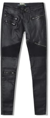 Pantalones de cuero sintético para mujer con cremallera elástica, pantalones de cuero sólidos de cintura alta, pantalones negros, Negro, S