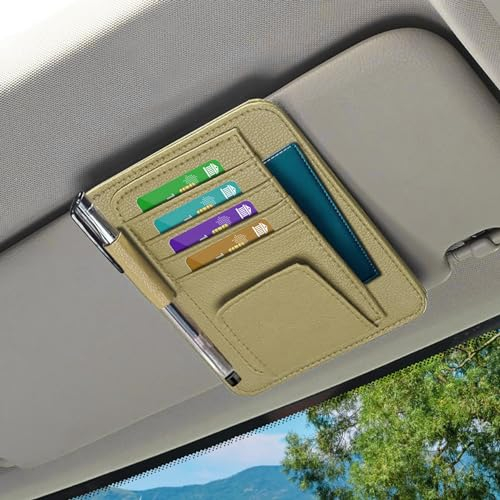deemars Auto Sonnenblende Organizer, Auto-Hülle Tasche Organizer, Auto Interieur Zubehör Sonnenblende Organizer Universal für Kartenhalter Sonnenbrillenhalter Bargeld Halter Pocket Organizer (Beige)