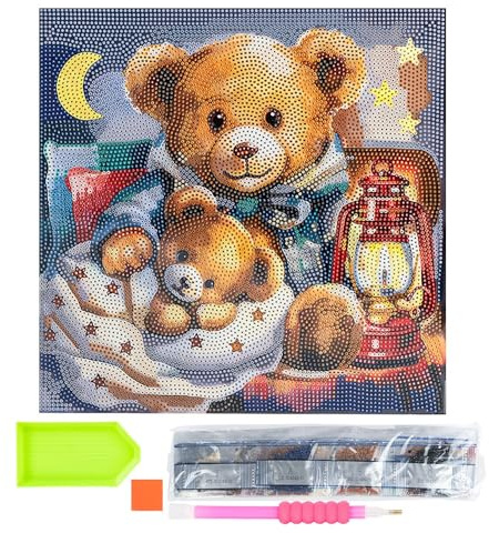 Ideen mit Herz Diamond-Painting-motivduk på kilram | 30 cm x 30 cm | Set inkl. verktyg (nallebjörnar)