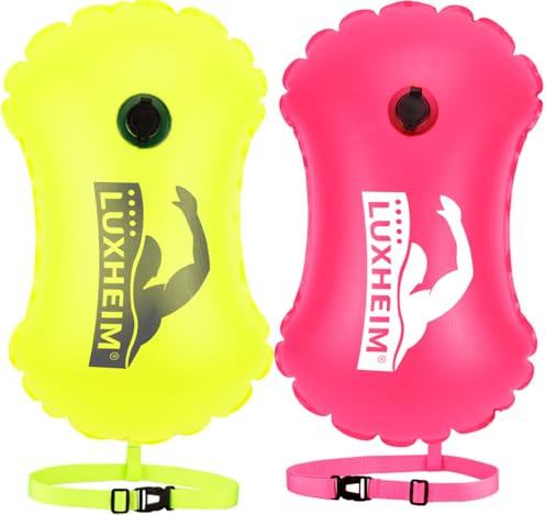 LUXHEIM 2 Pack Swim Buoy Tow Floats for Open Water Swimming Highly Visible Swim Buoy Waterproof Inflatable Tow Float for Triathlons