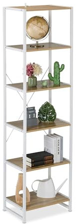 Relaxdays Standregal, HxBxT: 180 x 50 x 35 cm, 6 offene Ablagen, Beistellregal für Wohnzimmer, Küche, Flur, weiß/Natur