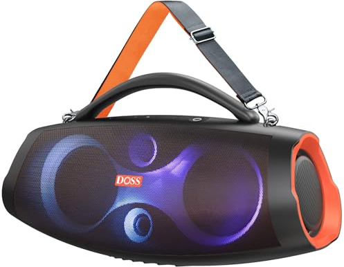 DOSS Extreme Boom Pro D200 240W Peak Outdoor Speaker, Punchy Bass, 26H Playtime, Beat-Synced Light, BT5.4, Stereo Pairing, IPX6 Waterproof for Camping, Beach, Tailgate Party-Orange