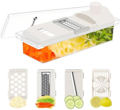 Royomal 5-en-1 Multifuncional Cortador de Verdura Manual, Mandolina de Cocina Profesional, Cortador de Verdura Ralladores de Cocina, Cuchillas de Acero Inoxidable, Patatas Pepinos Frutas
