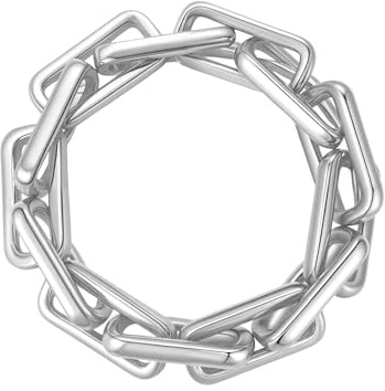 BARXION Chunky Silver Chain Bracelets for Women Sterling Silver Plated Adjustable Statement Rectangular Paperclip Interlocking Link Bracelet Fun Elastic Stretch Thick Trendy Jewelry