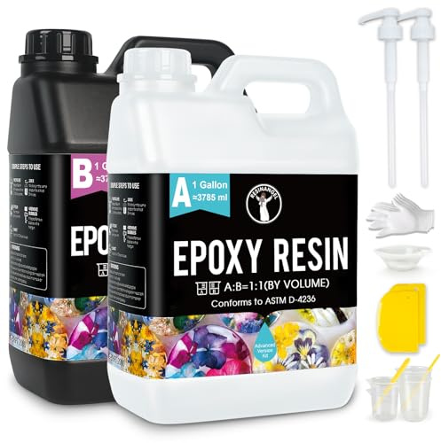 ResinAngel 2 Gallon (7.6L) Epoxy Resin Kit with Pump, 1:1 Ratio Crystal Clear Self-Leveling, Long-Lasting High Gloss, UV Resistant, Bubble-Free for Table Tops, River Tables Large DIY Resin Projects
