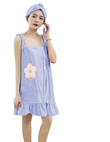JIAHG Paréo de sauna pour femme, serviette de douche réglable avec boutons-pression, grande serviette de sauna, serviette de sauna, serviette de bain, peignoir (ensemble de serviettes de sauna, bleu)
