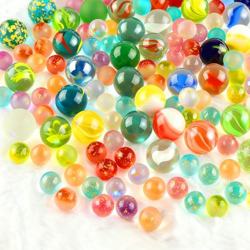 Lote de 200 canicas sin Agujero,Canicas de Vidrio Coloridas 10mm 16mm Bolas Decorativas Brillantes para Juegos Infantiles Pack Grande de canicas de Vidrio Multicolor para decoración del hogar