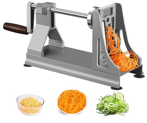 Affettaverdure manuale – Grattugia rotante con 3 lame in acciaio inox per patate, cetrioli, carote, zucchine, utensile da cucina