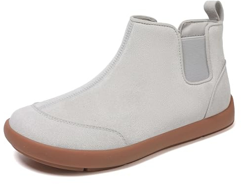 UBFEN Womens 100% Genuine Suede Leather Chelsea Ankle Boots Slip On Comfortable Winter Outdoor Warm Boot Grey Size US 6