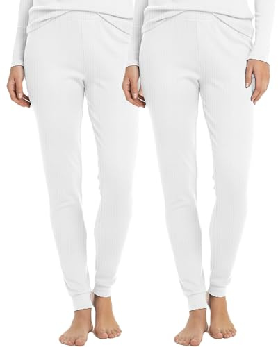 BestSale247 Termounderkläder för kvinnor, långa (2-pack) skidunderkläder, termounderkläder, leggings, vinter, varma, 2 x vit, M