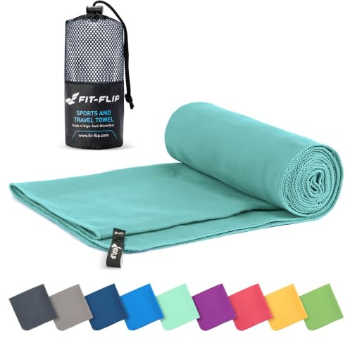 Fit-Flip microfiber handduk - kompakt, ultralätt och snabbtorkande microfiberduk – en perfekt resehandduk, sporthandduk och strandhanduk – handdukar för camping (90x180cm jade)