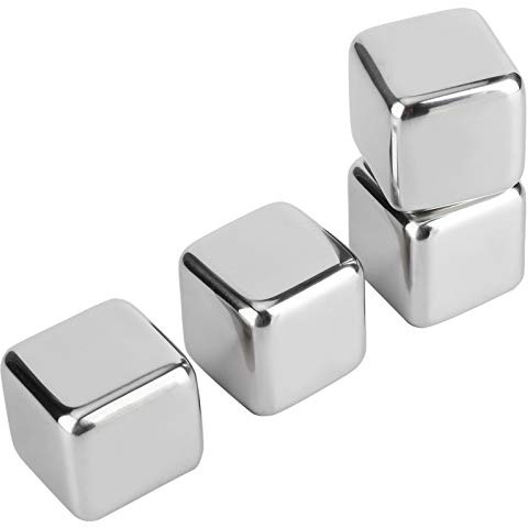ZDAGELD Cubetti di Ghiaccio Riutilizzabili in Acciaio Inossidabile, Pietre di Whisky a Raffreddamento Rapido con Liquido Alimentare per Vino, Bevande, Bevande (4 pezzi)