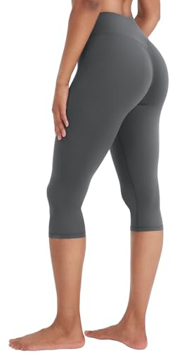 ZAAYO Leggings Capri senza cuciture da donna Invisible Scrunch 3/4 Sport Leggings da donna a vita alta, pantaloni caprici, yoga, palestra, yoga, 7/8, grigio scuro, S
