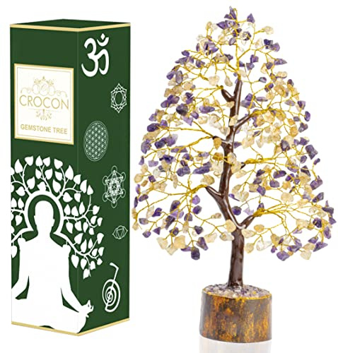 Crocon® Amethyst & Citrine Crystal Tree Of Life Gemstone Gifts For Women Healing Crystals Tree For Home Decor Spiritual & Room Decor, For Mum Sister Wife House Warming Presents