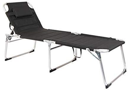 Spetebo Aluminium Gartenliege XXL - Schwarz - Sonnenliege gepolstert mit Kopfkissen - Liegefläche 199x70 cm, Belastbar bis 150 Kg