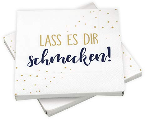20 Servietten 'Lass es dir schmecken!' 33 x 33 cm (dunkelblau/gold)