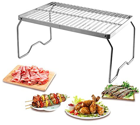 Barbacoa De Carbón Parrilla De Carbón De Acero Inoxidable Portátil Barbacoa Plegable Barbacoa Sobremesa Parrilla De Carbón Para Picnic Jardín Acampadas Camping 34.5 X 23 X 16.5Cm,A
