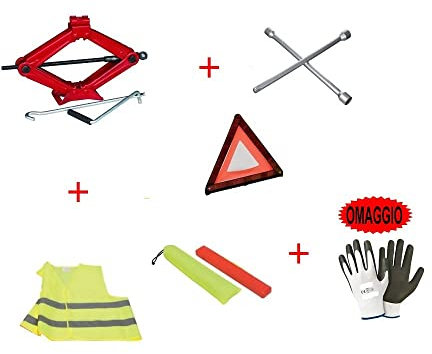 Base compatible avec boîte de vitesses en caoutchouc, kit d'urgence pour voiture Crick à pantographe, clé à croisement pour boulons + triangle + gilet fluo + offert