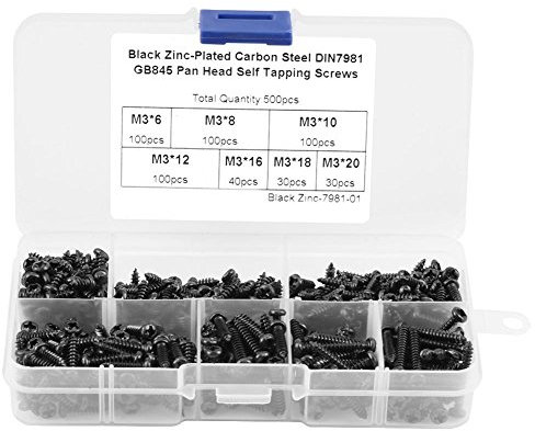 EVTSCAN Neueste M3 Halbrundschrauben, 500 Stück M3 Kreuzschlitz Selbstschneidende Schrauben Befestigungsset mit Kunststoffbox(Carbon Steel)