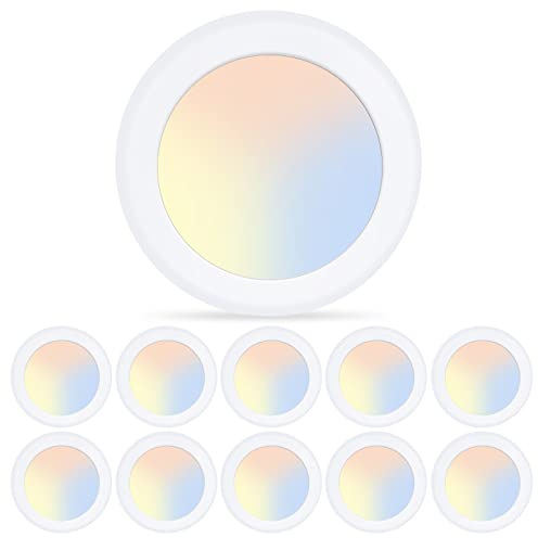 ECOELER 6inch LED Disk Light, 3000K/4000K/5000K Selectable Ceiling Light Fixture, 16.5W 1000Lm, Low Profile Flush Mount Ceiling Light Install with J-Box or Recessed Can, ETL & FCC Listed, 10 Pack