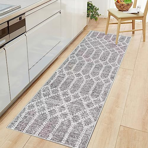 Tinyboy-hbq Teppich läufer für Flure rutschfest,Waschbar Läufer Flur Lange Weiche Kücheläufer für Schlafzimmer Flure Wohnzimmer Küche,Boho Grau,80 x 250 cm