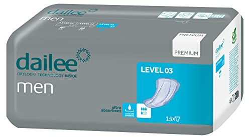 Dailee Men Nivel 3-180x Compresa Protectora y Absorbente para Hombre - 4 Gotas - Máxima Discreción contra Incontinencia Urinaria - Paquete Mensual