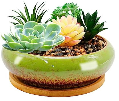 NIKUJUGA Pot de fleurs en céramique avec tapis en bambou Rouge 18,5 x 5,8 cm