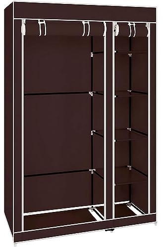 Nyana Home | Armario Vestidor Tela | 1 Perchero 2 Puertas 5 Huecos Almacenaje | Medidas: 170 Alto 110 Ancho 45 Fondo (Marrón)