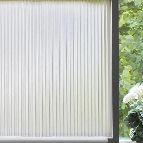 Jahoot Privacy Window Film, Faux Fluted Glass Door Decals, Frosted Window Clings Home Decorative Stickers for Anti UV Sun Block, 1/2 inch Reeded Glass, 35.4 x 78.7 inches