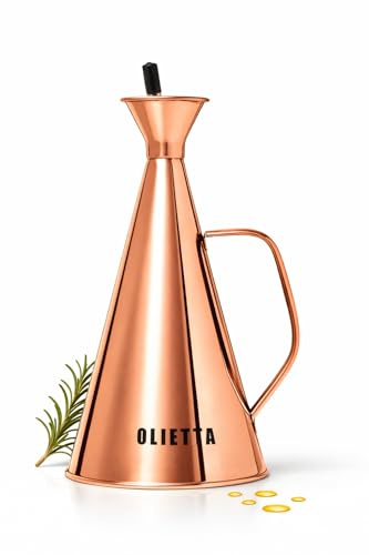 Olietta - Aceitera vinagrera antigoteo de acero inoxidable cobre de 1000 ml / 1 litros - Con pitorro vertedor a prueba de fugas - Ideal para dispensar aceite de oliva, vinagre, etc. - Fácil de limpiar
