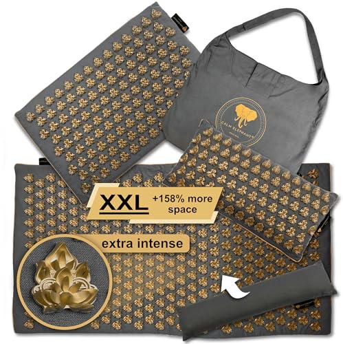 CALM ELEPHANT ORIGINAL MANDALA PRO XXL Set 5 pz Tappetino Agopressione con Cuscini per Collo e Lombare, Tappetino Piedi, Funzione Riscaldante, 13.064 Punte Intense–Sollievo da Dolore e Stress – Grigio
