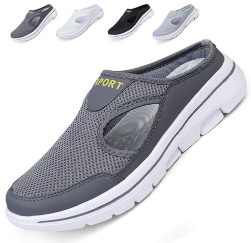Acfoda Hommes Sabots Été Mules Chaussures de Jardin Respirantes Antidérapantes Maille Clogs Sandales de Plage Pantoufle de Maison Confortable Légères pour Extérieur Gris 43