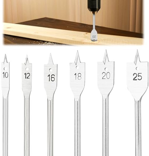 Kit de brocas planas para madera, juego de brocas de pala, herramienta de corte de agujeros para carpintería resistente con vástago hexagonal de cambio rápido (10 mm, 12 mm, 15 mm, 16 mm, 18 mm, 20 mm