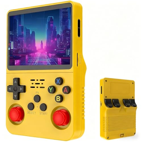 R36S Console di gioco portatile retrò, schermo IPS da 3,5 pollici, spazio di archiviazione 128 GB, oltre 21000 giochi, sistema Linux, giallo